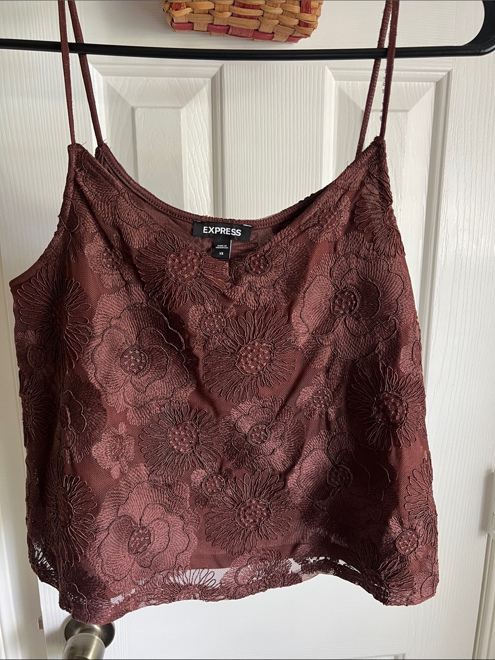 Express Lace Floral Spaghetti-Strap Cropped Cami